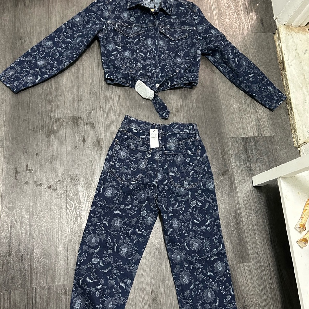 Express Blue Patterned Jean Jacket - Picture 2 of 9